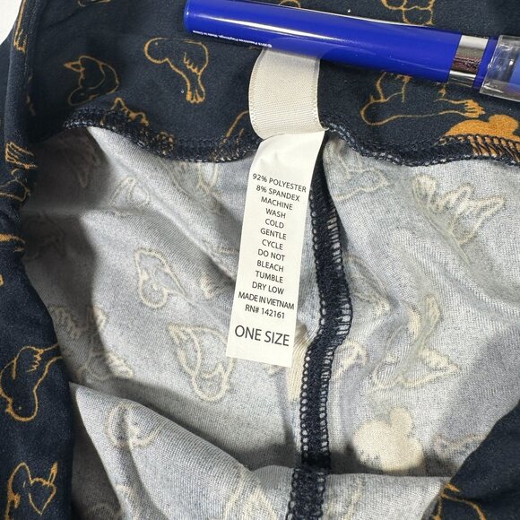 LuLaRoe DOVES BIRDS Dark Navy Blue Yellow Gold Leggings One Size OS LLR NEW - Picture 4 of 6